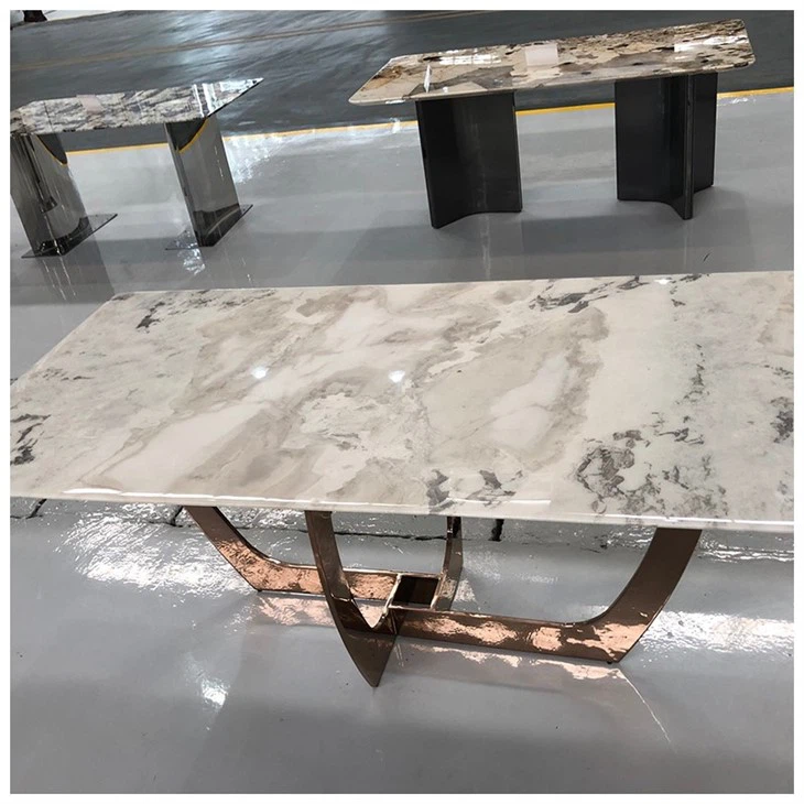 White Dover Marble L Pedestal Dining Table