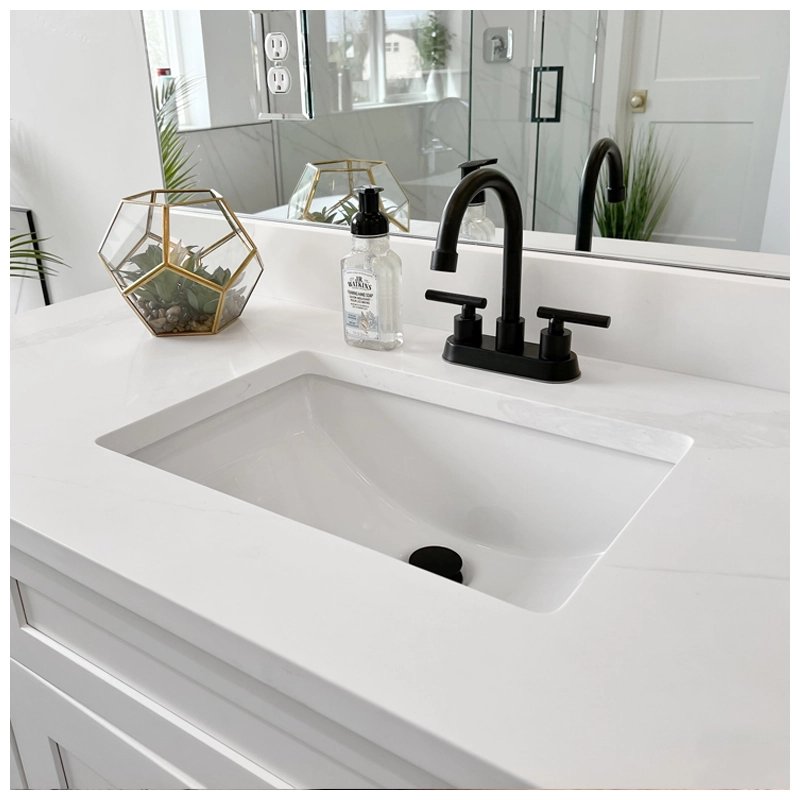 Pure White Quartz Bathroom Countertops with Single Sink Pure White Quartz Bathroom Countertops with Single Sink