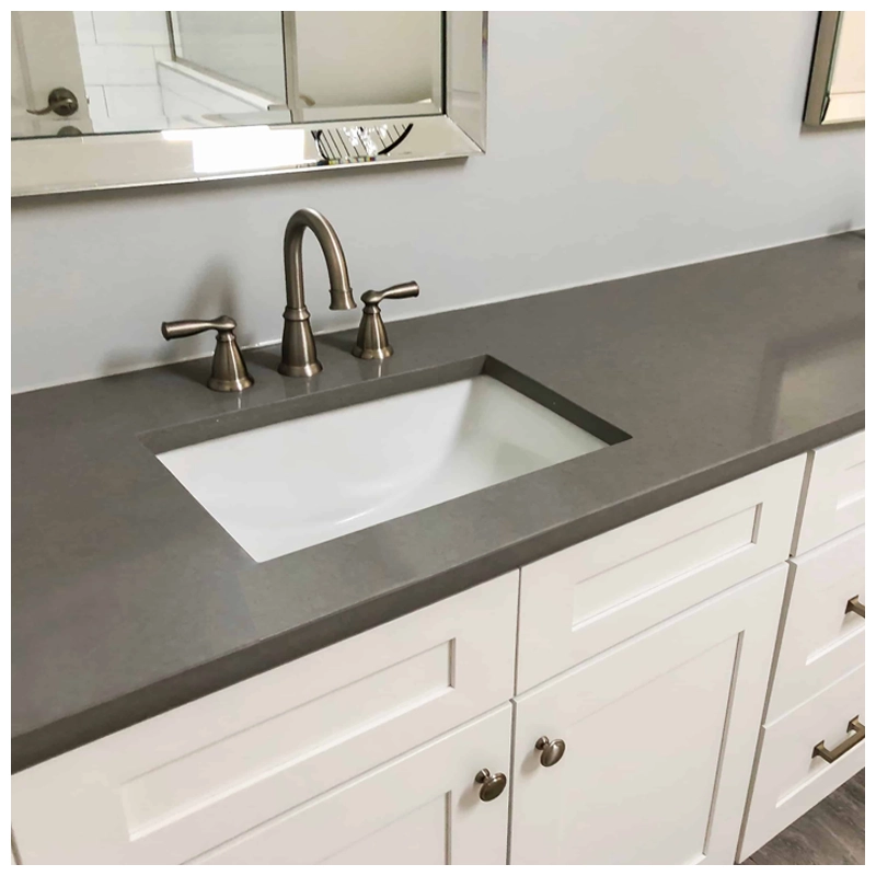 Pure Grey Quartz Bathroom Countertops with Double Sinks Pure Grey Quartz Bathroom Countertops with Double Sinks